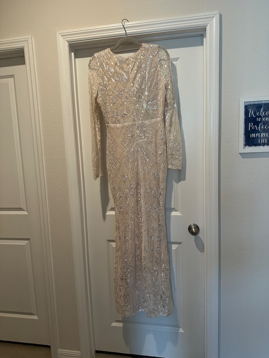 Baltic Born Long-Sleeve Sequin Gown in Nude (soieblu) - Picture 6 of 8